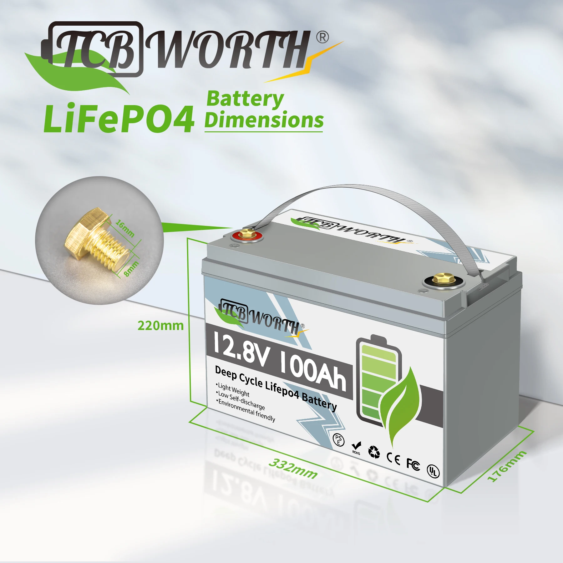 

12V 100Ah LiFePO4 Battery Built-in BMS Lithium Iron Phosphate Cell For RV Campers Golf Cart Off-Road Off-Grid Solar Home