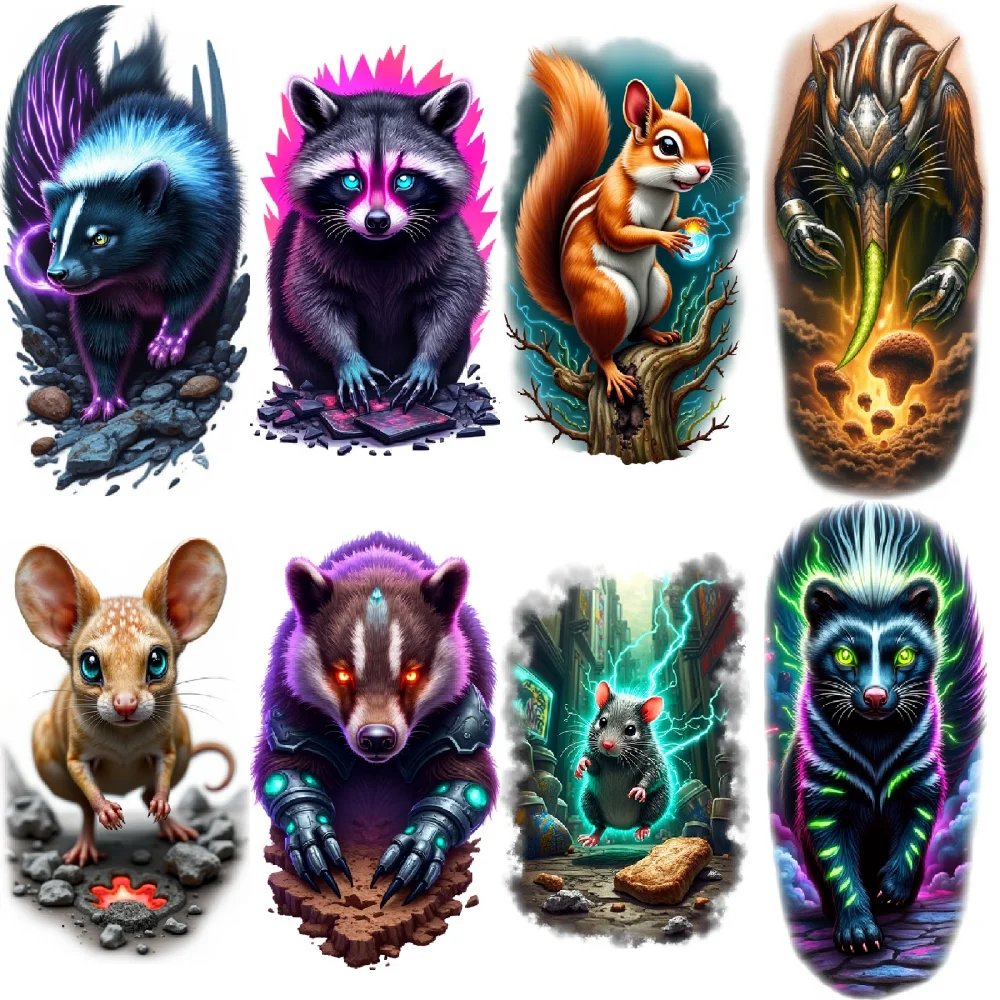 

3pcs Temporary Tattoo Colorful Realism Boar Skunk Badger For Women Back Arms