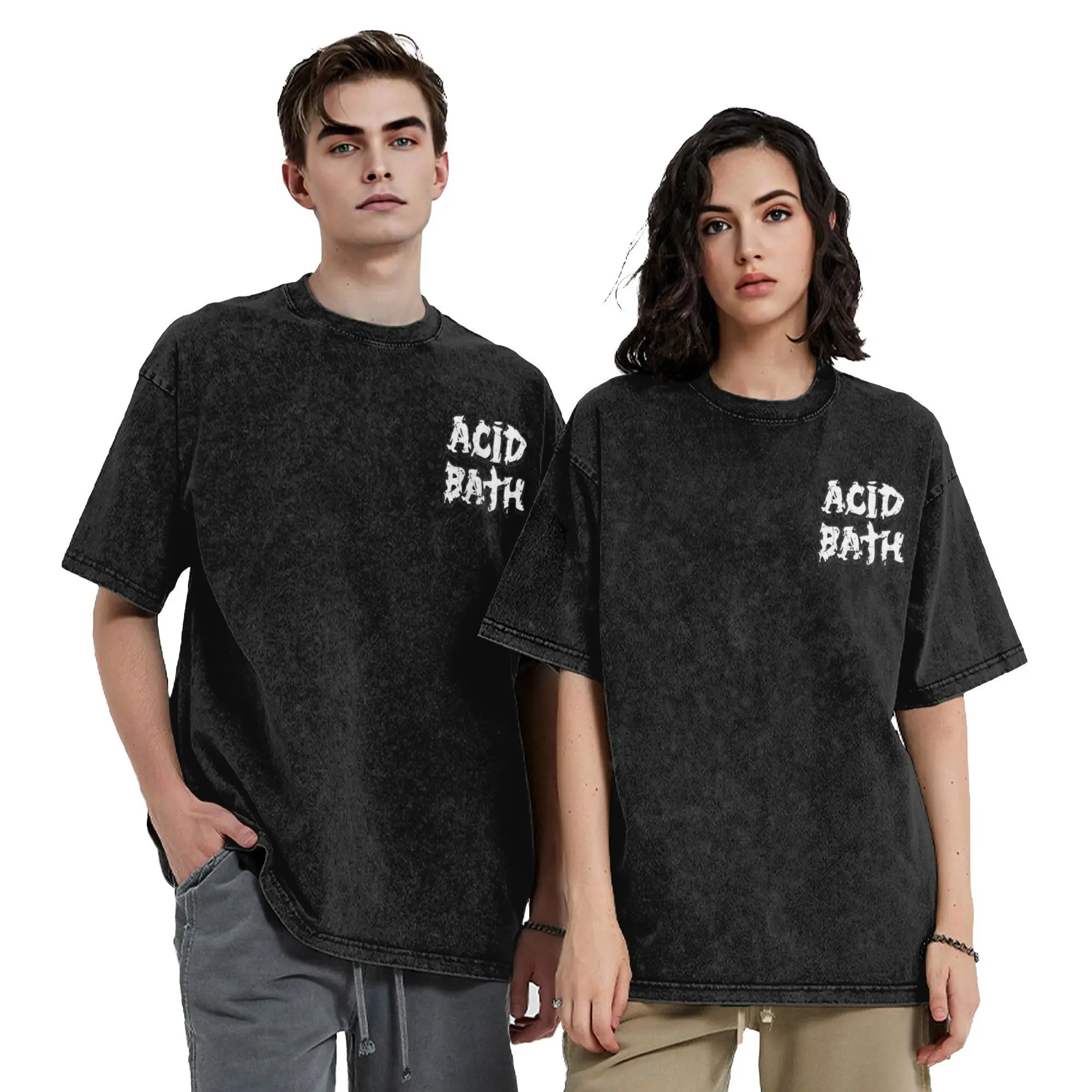 Washed T Shirts Band Acid Bath Hip Hop Retro T-Shirts Harajuku  Streetwear Short Sleeve Printed Tops Tee Shirt Men Women