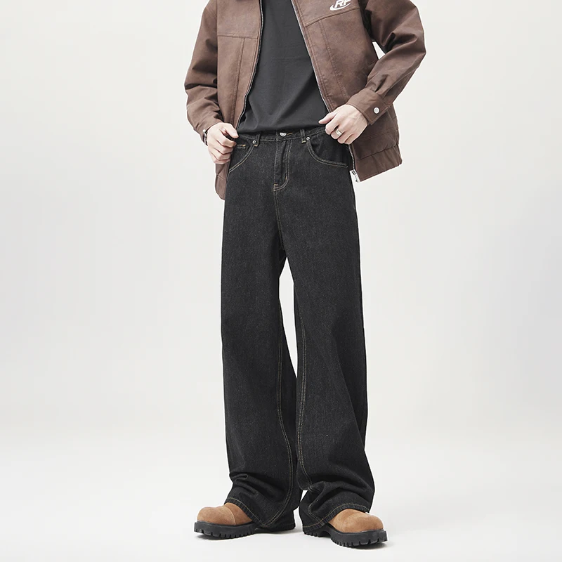 

Classic Straight Black Men's Jeans Unisex Loose Casual American Style Clean Fit Simple Denim Long Pants Fashion New