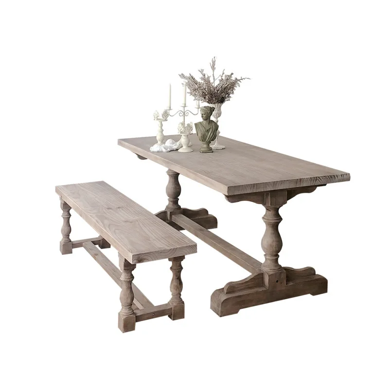 

American country solid wood dining table, retro old wabi-sabi wind bed and breakfast pastoral home table