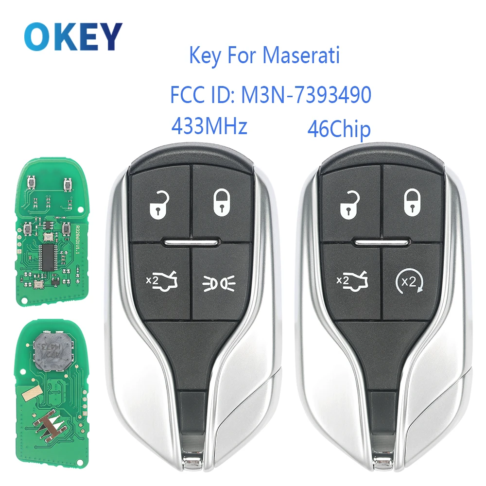Okey Remote Smart Car Key 433MHz ID46 Chip FCC: M3N-7393490 For Maserati Quattroporte President Ghibli Levant 2012-2015