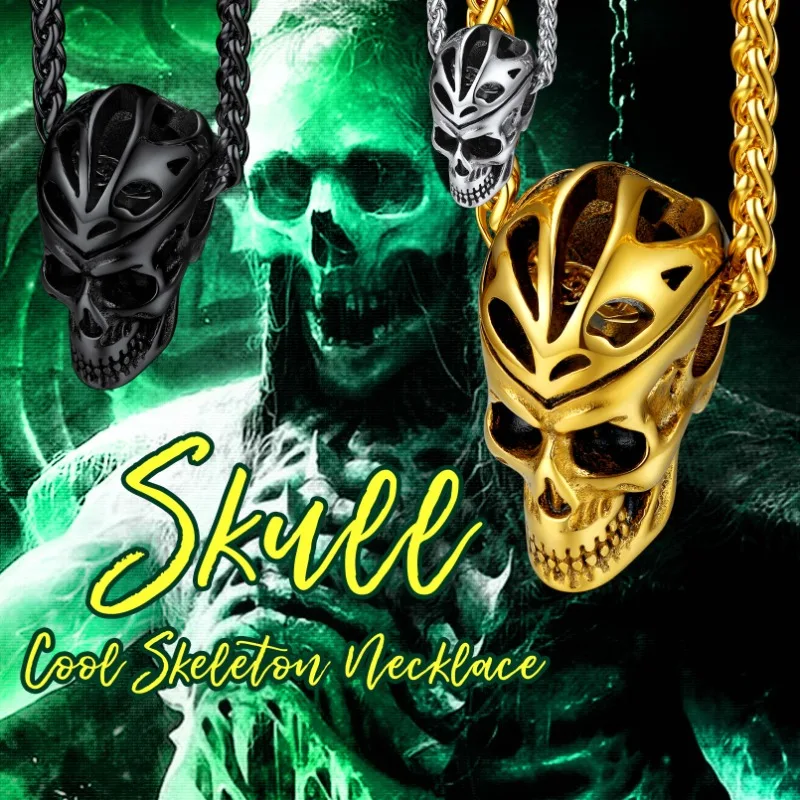 Stainless Steel Perforated Mask Helmet Pendant Skull Necklace for Men Women Gold Plated Hot Sale Punk Style Necklace Accessaries