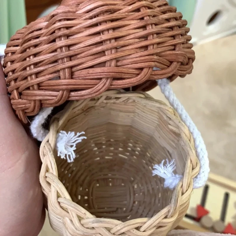 Neuer eichelförmiger Aufbewahrungskorb, handgewebt, rund, Rattan-Tasche, Eimer, tropischer Strandstil, gewebte Umhängetasche, Foto-Requisiten – Detail 8