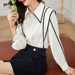 Spring Autumn Elegant Bright Line Decoration Long Sleeve Shirt Fashion Simple Office Lady Blouse Women Tops All-match Cardigan