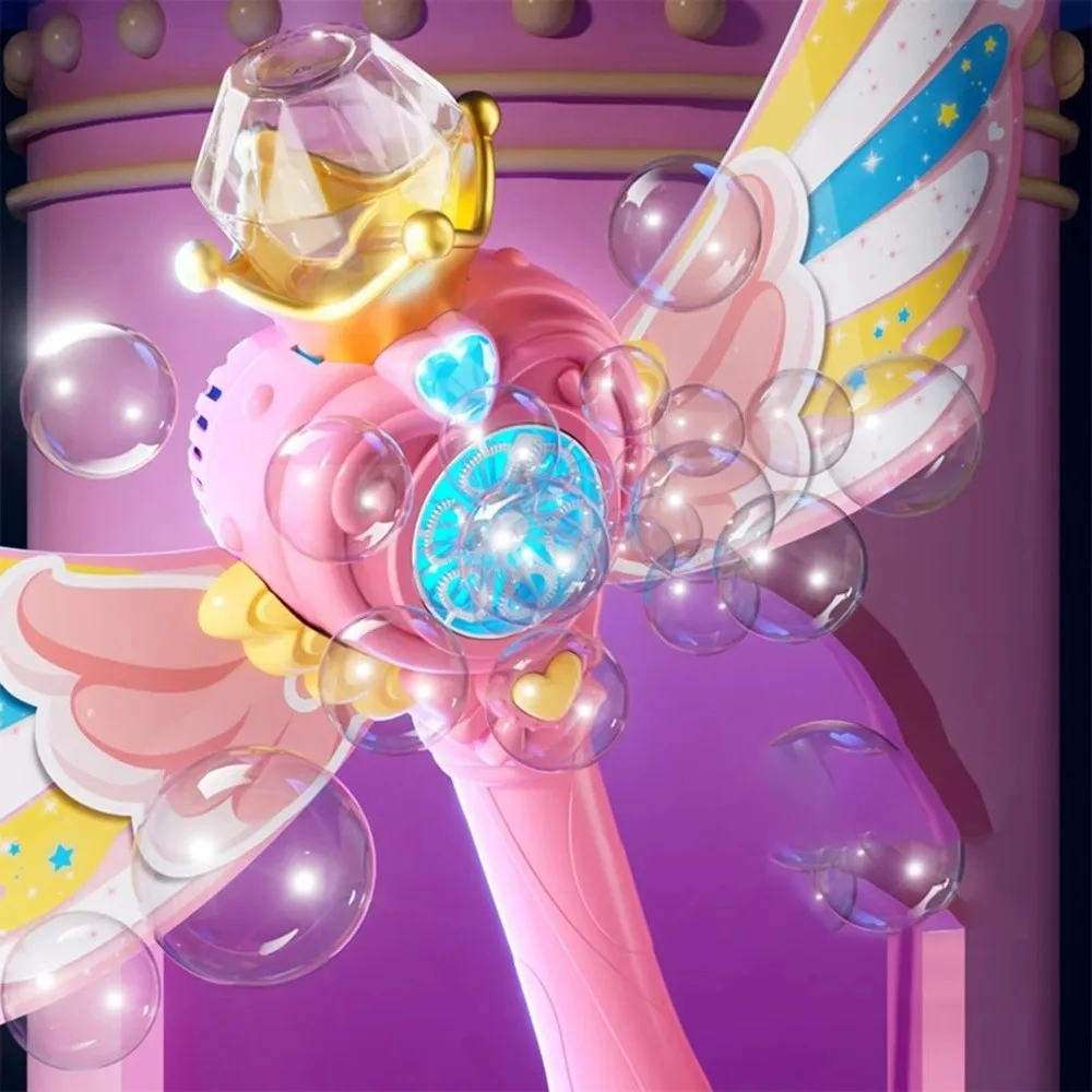 Gift Automatic Electric Bubble Maker Handheld with Wings Bubble Machine Luminous Bubble Wand Birthday Party