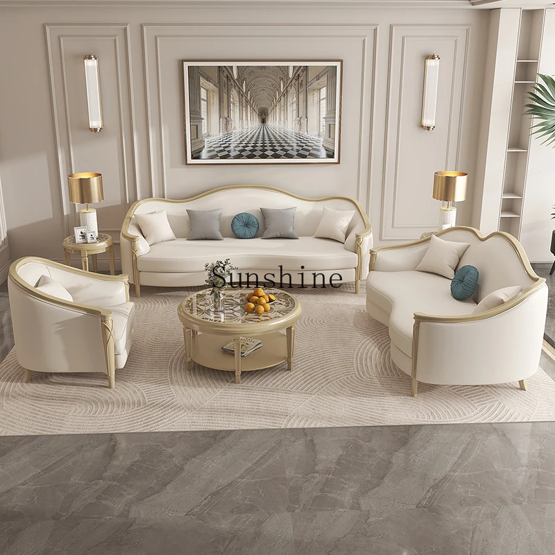 

French light luxury, large and small apartment living room modern and simple, high-end atmospheric villa, leather sofa