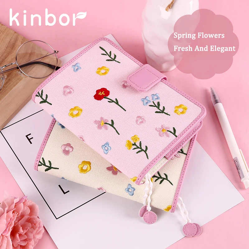 Kinbor Kawaii A6 Notebook Monthly Planner Self Filling Date Agenda Months Diary Personal блокнот carnet Embroidery Cloth Cover