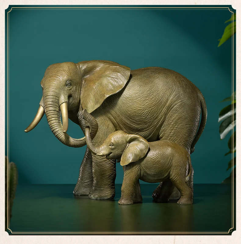 

A PAIR Limited Edition 2023 NEW Original lucky Mother child elephant bronze Sculpture home office business animal art Ornament