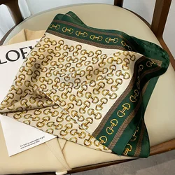 InjSquare-Foulard en Satin Imprimé pour Femme, Bandana, Bandeau, Châle pour Cheveux, Hijab, 70x70cm