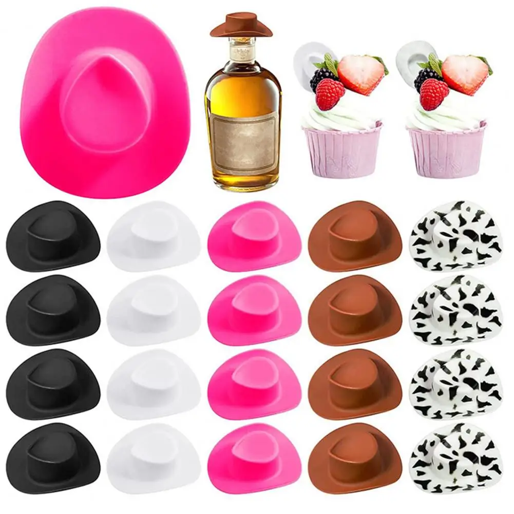 10Pcs 5cm Party Decor Hats Mini Novelty DIY Western Cowboy Cake Decor Plastic Hats Cowgirl Hat Miniature Western Party Supplies