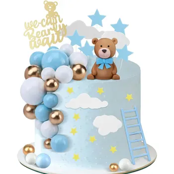 다크 브라운 곰 케이크 장식, 생일 케이크 토퍼, 베이비 샤워, 파티 용품 장식 