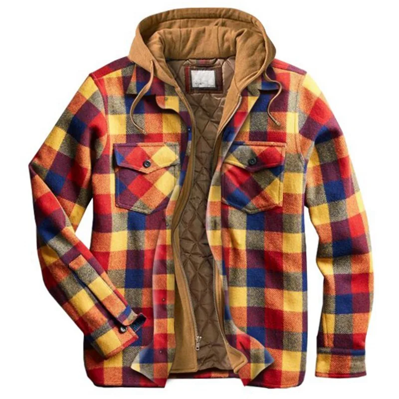 

Men's Long-Sleeved Hooded Shirt Autumn And Winter New Europe And The United States Classic Plaid Casual Loose-Size Shirt