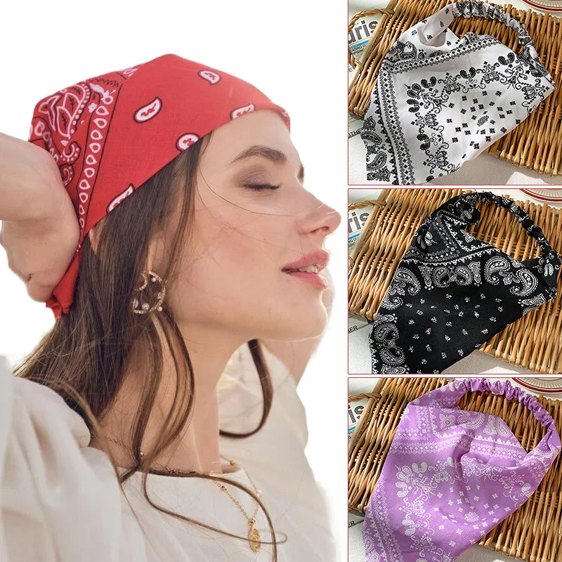 

Bohemian Style Paisley Printed Triangle Headband Elastic Hairband for Girls Non-slip Daily Hair Accessories