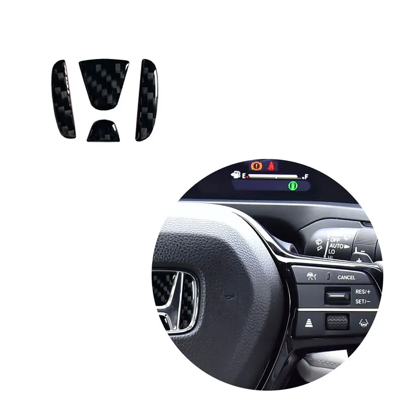 Car Decor Steering Wheel Emblem Diamond/Carbon Fiber Sticker For Honda City Civic Inspire Accord FIT HRV CRV Odyssey Accessories