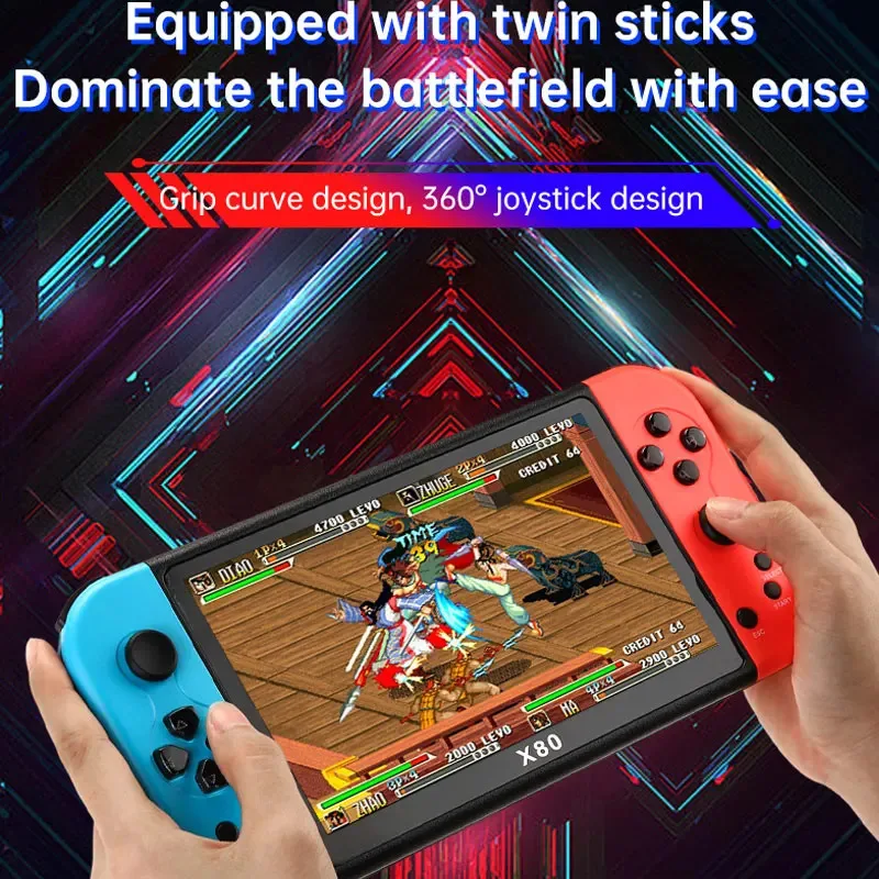 NEW 7.0" Screen Handheld Game Console X80 40000+ Games 128G Memory For PS1 MAME CPS FCGB Compatibility 800x480 Resolution