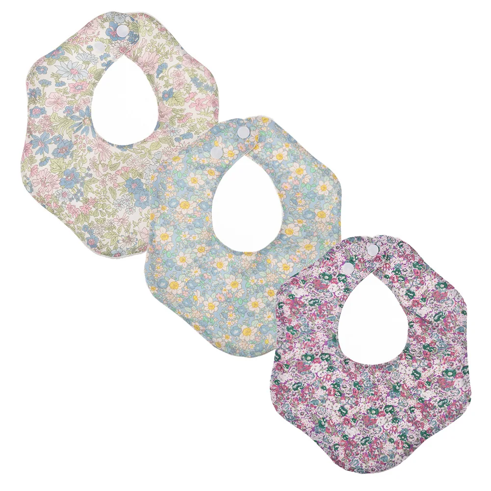 3Pcs Flower Adjustable Baby Bibs Cotton Waterproof Saliva Hand Towel Boy Girls Feeding Burp Cloth Accessories Stuff Newborn Bib