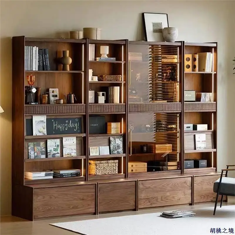 North American black walnut bookcase combination goes to the living room with wall background cabinet, study