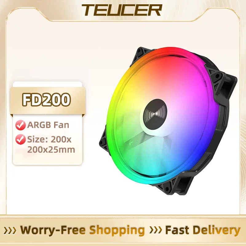

TEUCER FD200 Computer Case Fan 200mm High Air Volume 4Pin Quiet Cooling Fan 20cm ARGB Fans Desktop PC Case Accessories