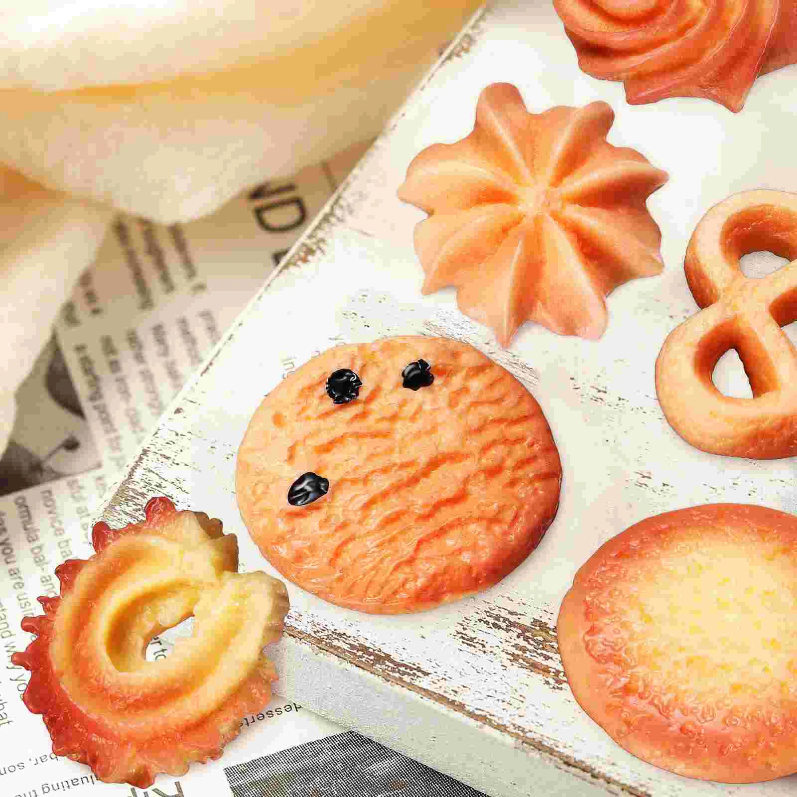 6 Pcs Cookie Accessories Biscuits Ornament Pretend Cookies Cake Decoration Fake Artificial Food Resin