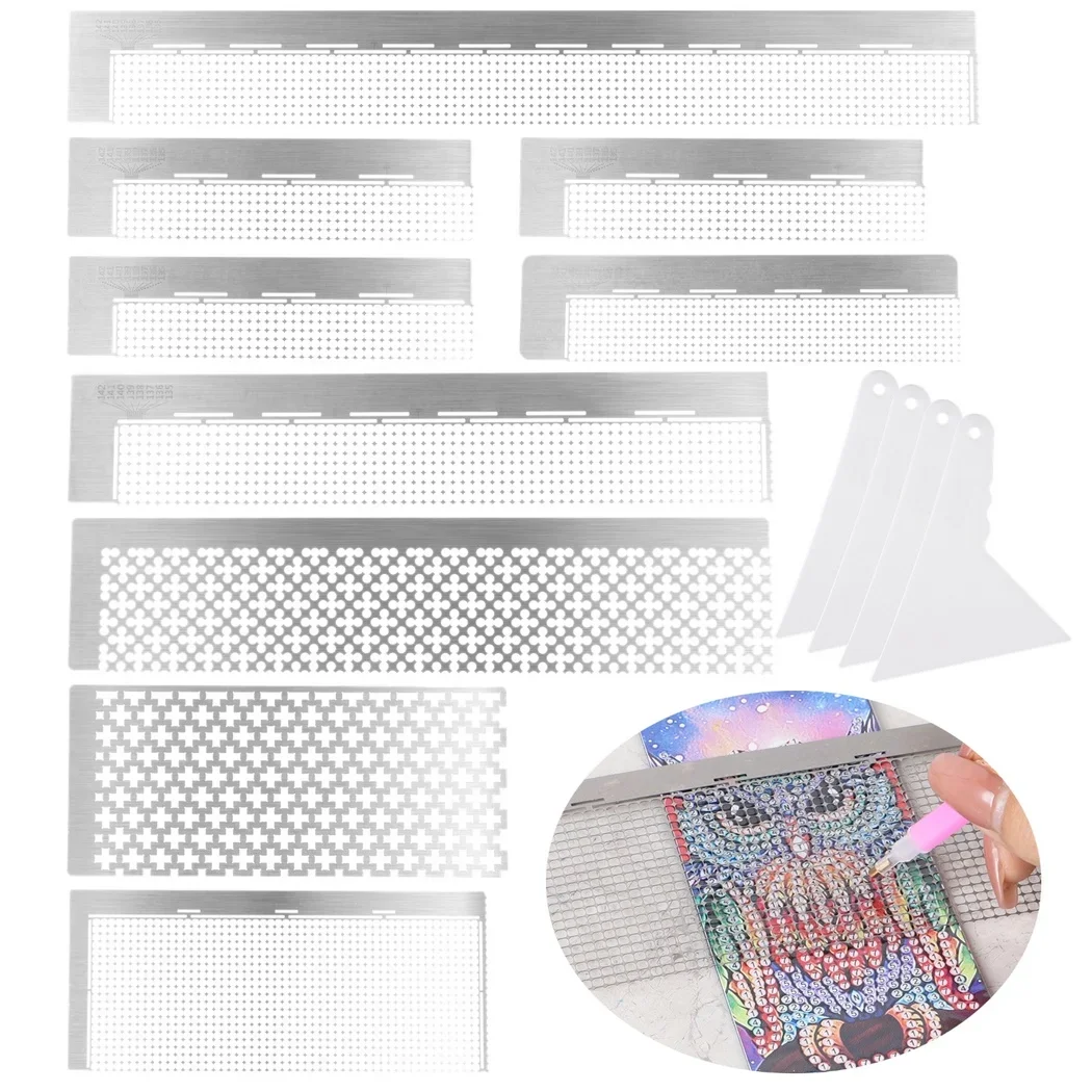 14Pcs Diamond Art Rulers Stainless Steel Mesh Ruler Diamond Ruler Art Fixing Tools For Rhinestone Painting Round Square Drill view 2