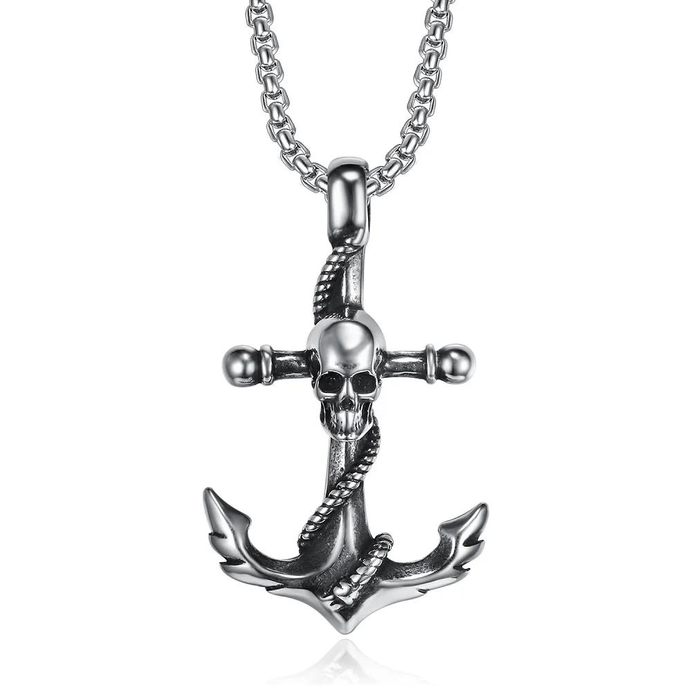 Skull Anchor Pendant Necklace Charms Men Women Stainless Steel Pendant Punk Hip Hop Unique for Male Boy Fashion Jewelry Gift