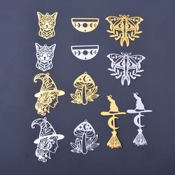 10pcs Christmas Brass Filigree  hollow out Golden Moth Leopard head mushroom Broom Witch Charms Stainless steel  Pendant