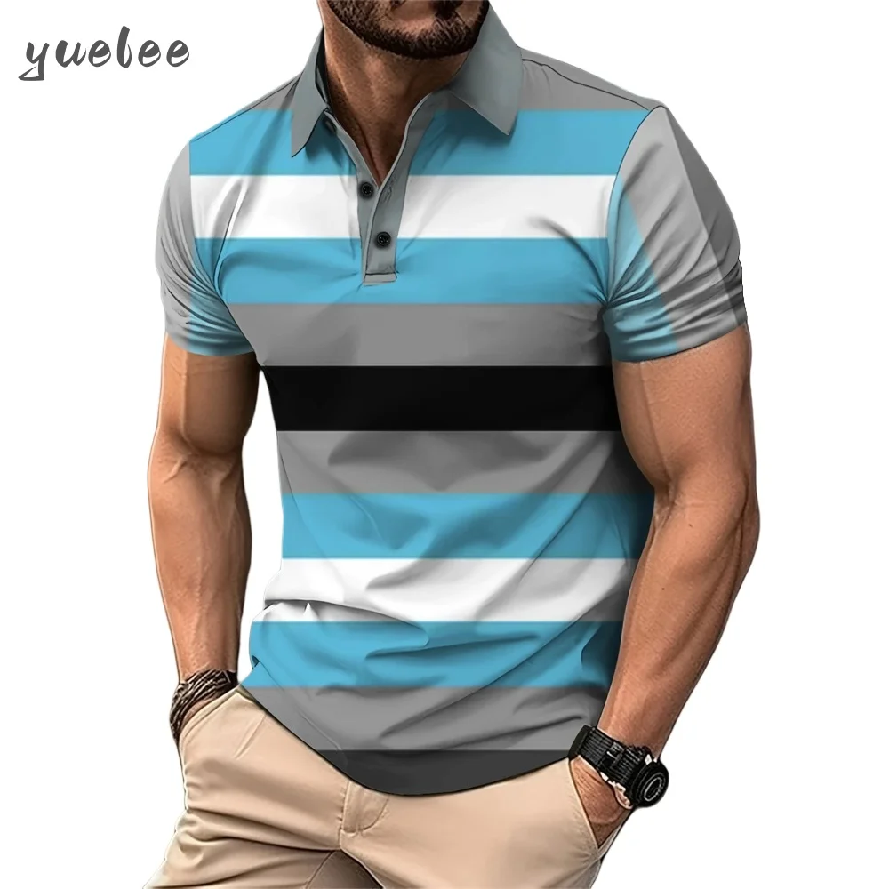 

New Men's Polo Shirt Summer Striped Print Short Sleeved 3D Print Fashion Versatile Men's Polo Short Sleeved Business Casual Top