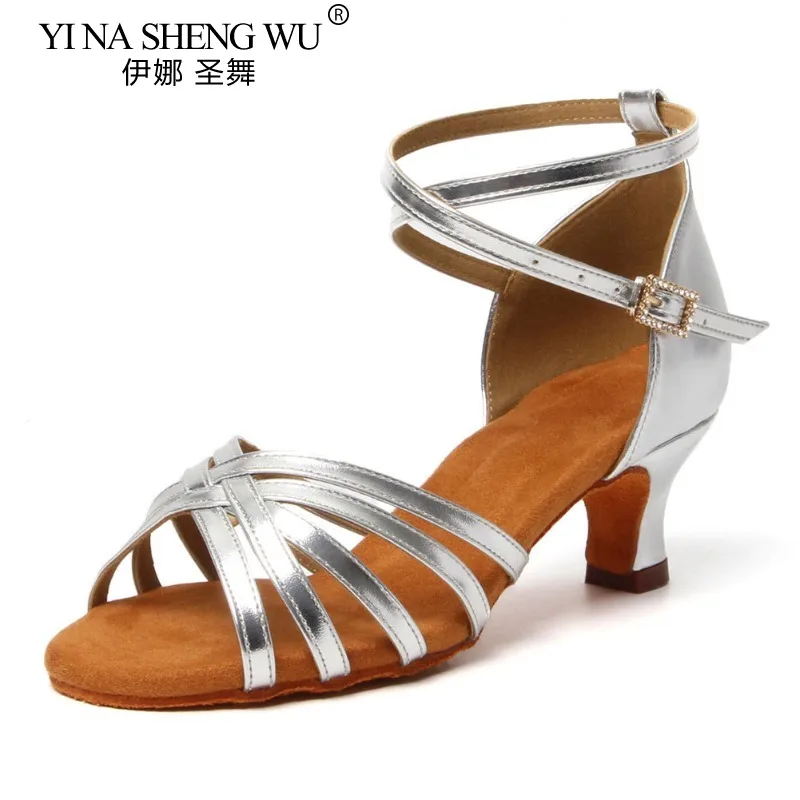 ラテンダンスシューズ 大人女性用 プロフェッショナルスタンダード 社交ダンスシューズ サルサタンゴパーティー ジャズダンスシューズ シルバー 5cm