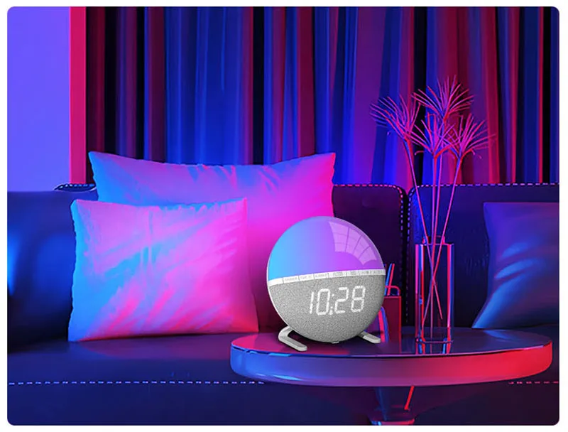 Aufwachlicht Sonnenaufgang-Wecker Tischuhr mit Farblichtern Naturgeräuschen Digitaluhr für Wohnzimmer Schlafzimmer Heim-Dekoration – Detail 7