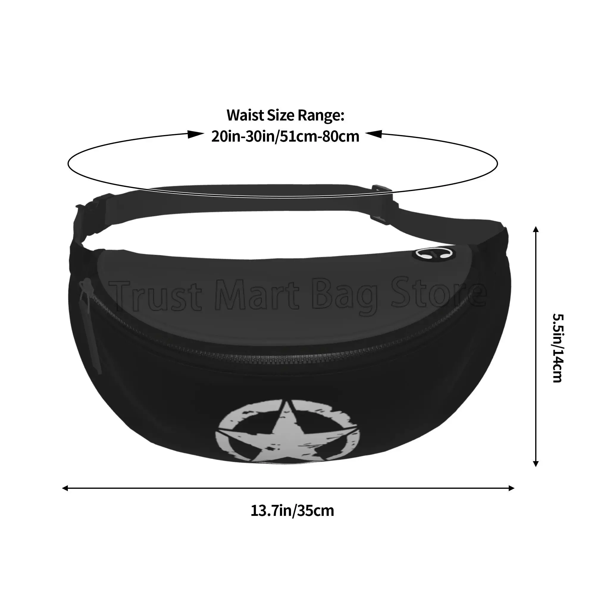 Military Tactical Star Waist Bag with Headphone Hole Belt Bag Fashion Hip Bum Bag for Outdoor Casual Travelling Hiking Cycling