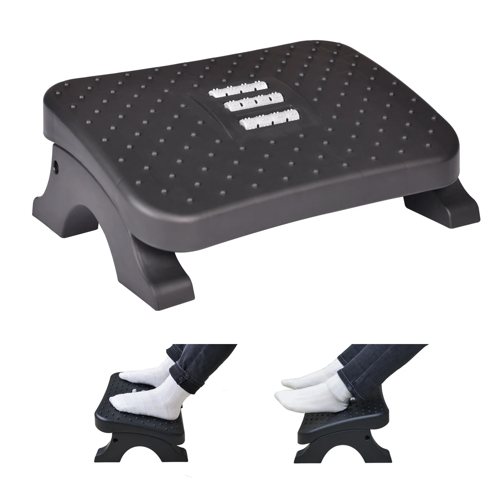 Detachable Ergonomic Under Desk Foot Stool Footrest With Massage Rollers Load 120Lbs Plastic Desk Leg Rest Home Office Footstool