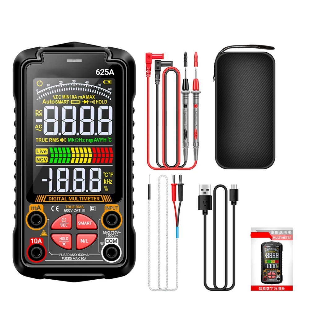 

Smart 625A Multimeter for Accurate Voltage and Current Measurements Rechargeable with Color Display for Easy Readability