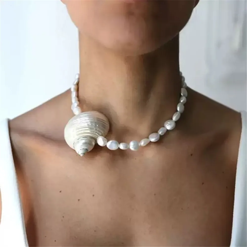 Retro Einzigartige Natürliche Muschel-Anhänger Halskette Urlaubsstil Mode Eleganter Damenschmuck Accessoires