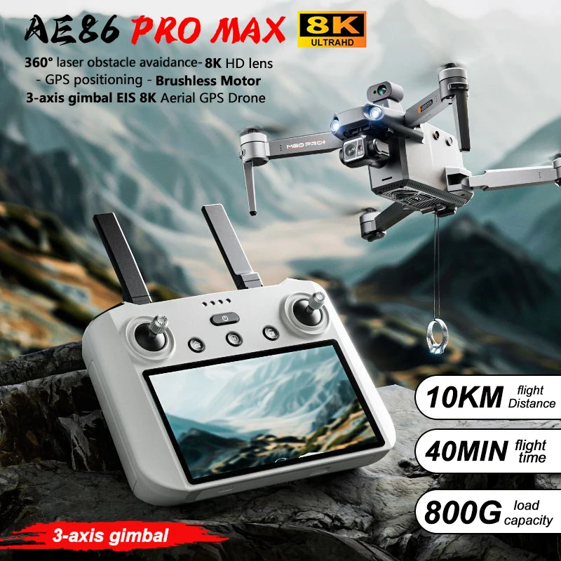 جديد AE86 PRO MAX الطائرة بدون طيار المهنية التصوير الجوي HD 8K مع شاشة التحكم عن بعد 10 كجم تجنب العوائق الصيد FPV درون #2