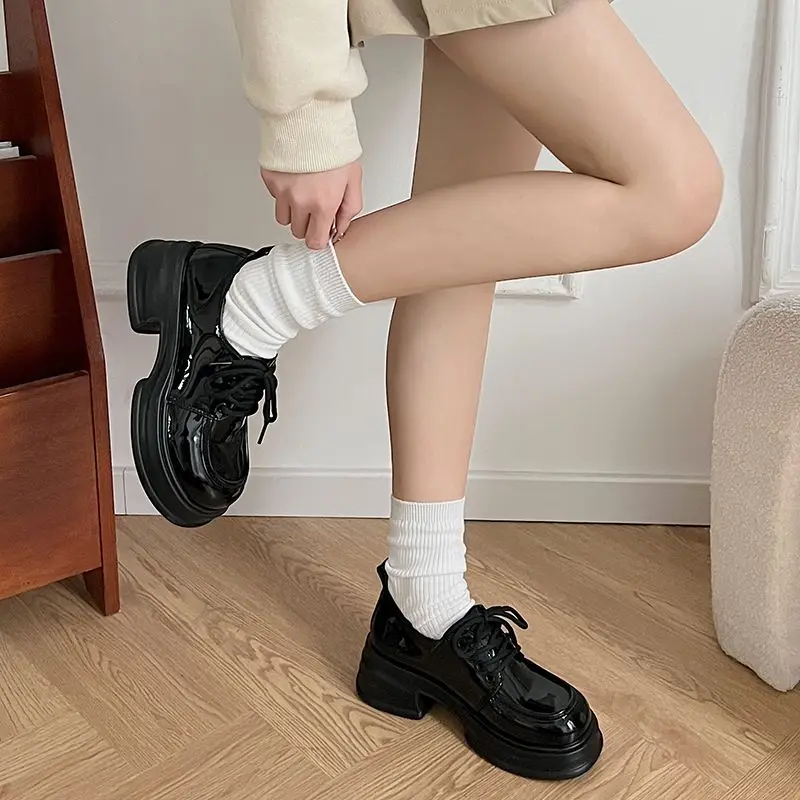 

2025 New Arrival Women's Retro Lace Up Loafers British Style Platform Mary Jane Shoes Height Increase Casual Versatile Footwear