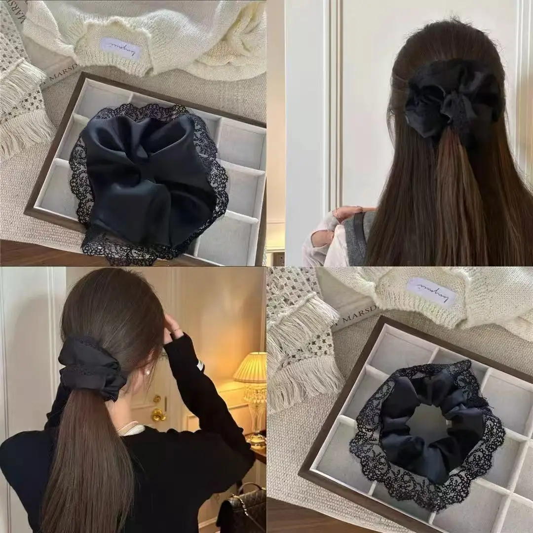 

Large-size Satin Lace Large Intestine Ring Hair Accessories For Women Simple French Hair Ring Temperament Headband Headwear