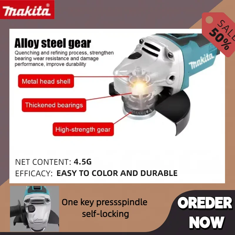 Makita dga404 moedor de ângulo elétrico sem escova, máquina de corte e polimento sem fio para makita 18v bateria ferramentas elétricas