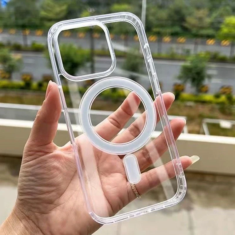 

Transparent For Magesafe Magnetic Wireless Charge Case For iPhone 7 8 Xs 11 12 13 14 15 16 17 Pro Max Air Plus Shockproof Cover