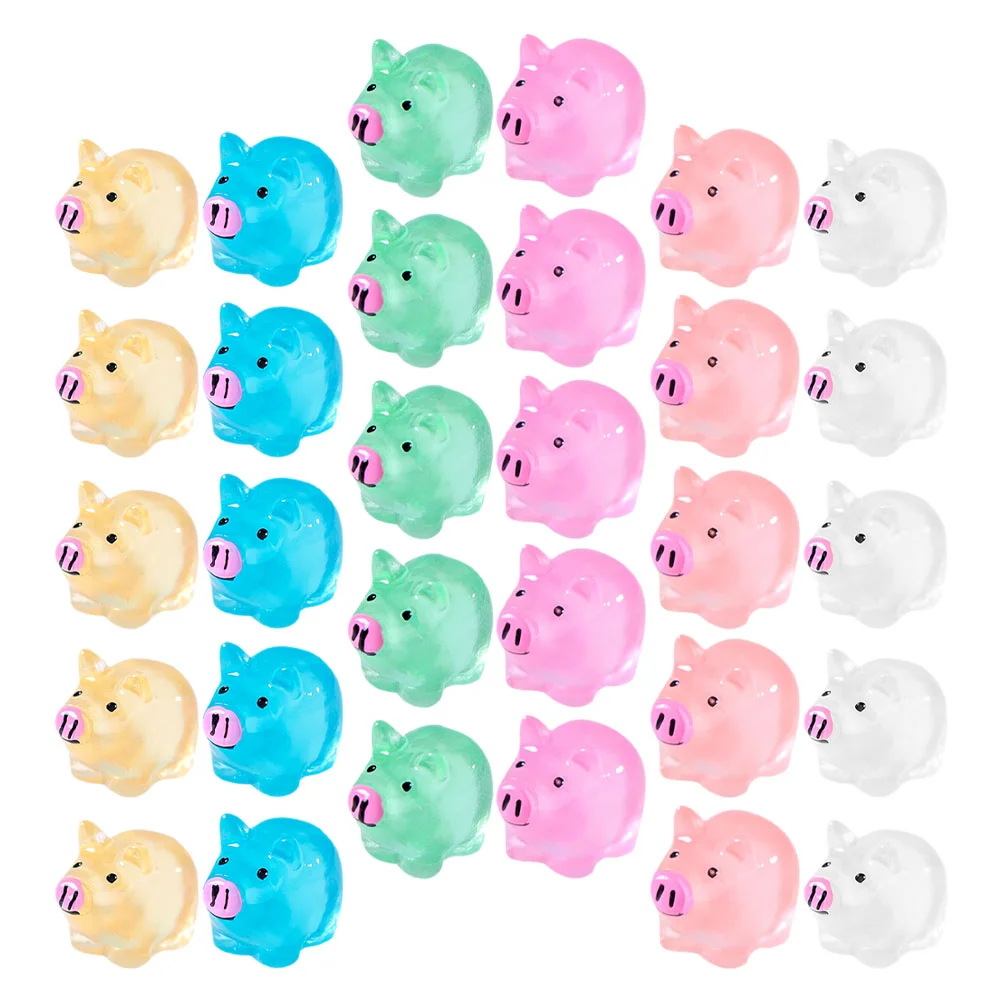 30 Pcs Resin Mini Pig Animal Decor Adorable Figurine Set Birthday Party Decorations Desktop Toy Room Small Miniature Figurines