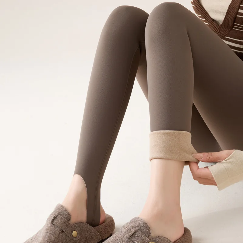 Women's High Waist Fleece Lined Leggings Winter Thick Warm Footed Shark Pants Skinny Long Trousers Outer Wear Thermal Leggings