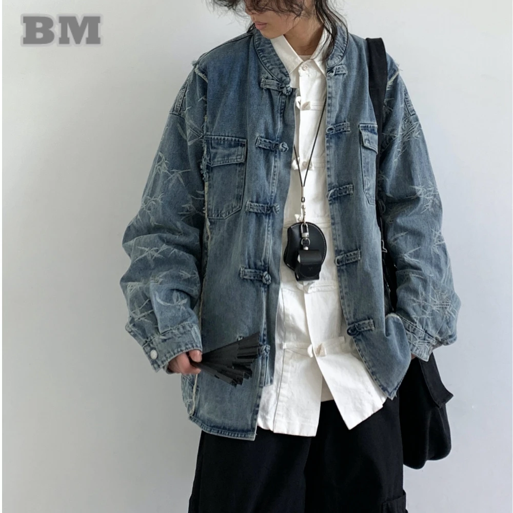 High Quality American Vintage Raw Edge Stitching Denim Jacket Men Women Clothing Korean Fashion Couple Coat Hip Hop Jacket