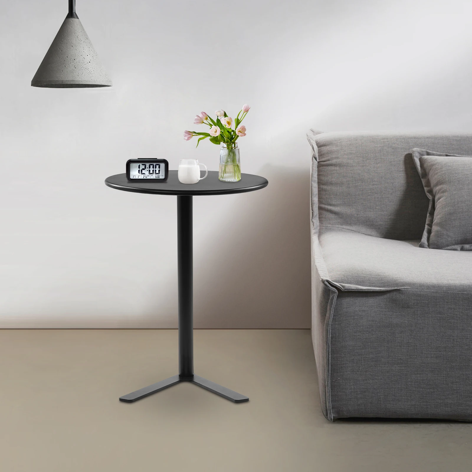 

Black Frosted Round Side Table with Y-shaped Base Iron Modern Couch End Table for Living Room Office Bedroom