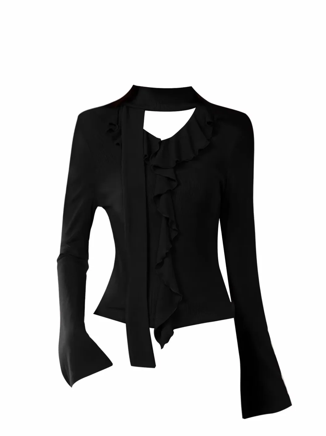 

Vintage Red Ribbon Knit Pullover For Women Ruffled Flare Sleeve Design Thin Sweater Tops Autumn Trendy Office Warm Bottom Shirts