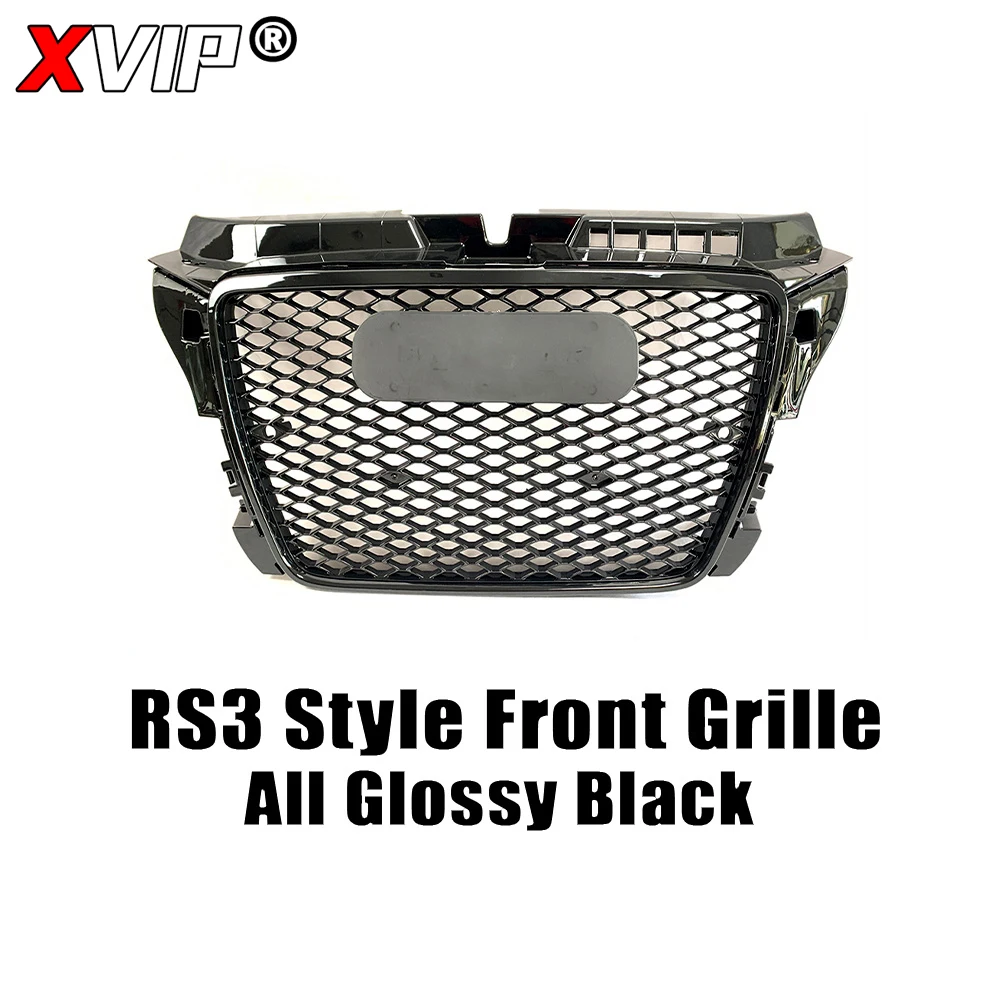 XVIP RS3 Honeycomb Style Grille High Quality ABS Trim Grill Fit For Audi A3 8P 2008-2012 Glossy Black Frame Front Bumper Grille