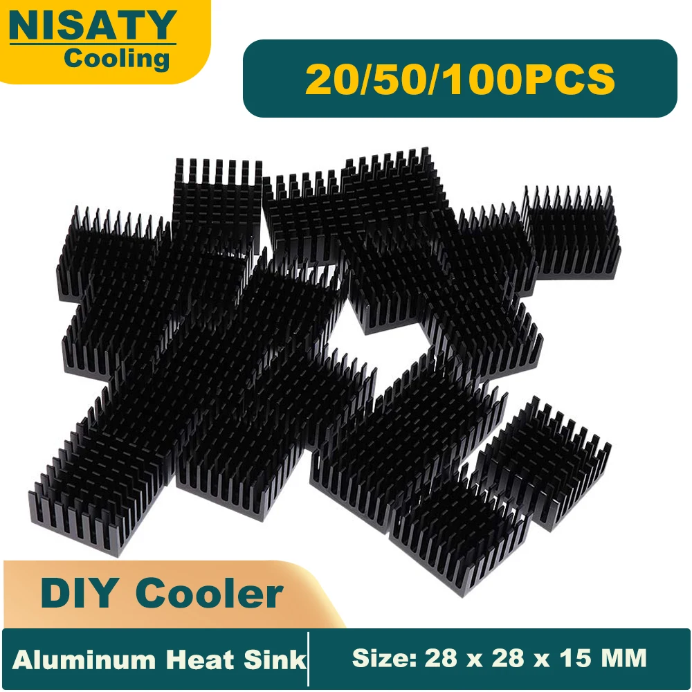 Nisaty Cooling Heatsink 28x28x15mm Aluminum Cooler Heat Sink for LED Power IC Transistor 100/50/20PCS Options Cooling Fin Radiat