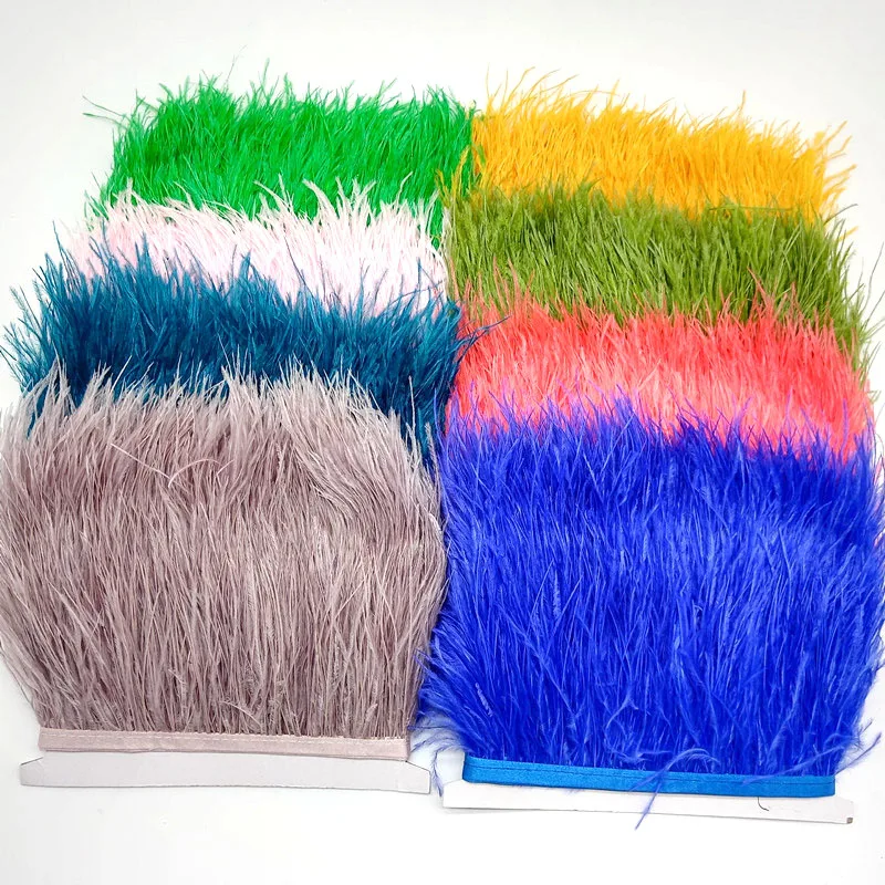 1meter Color Real Ostrich Feathers Trim Ribbon Fringe Plumes for Clothing Dress Sewing Trimmings Handicraft Accessories 8-10cm