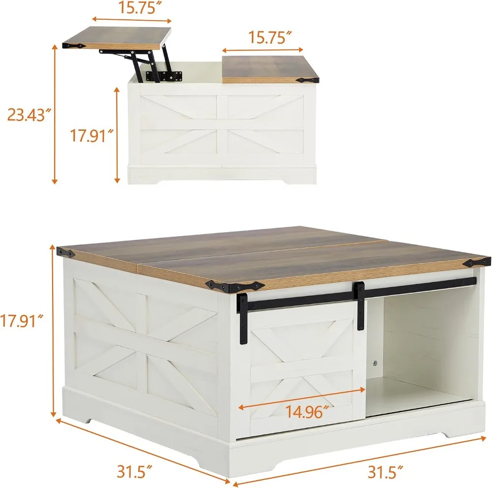 Farmhouse Lift Top Coffee Table, Wood Square Coffee Table for Living Room