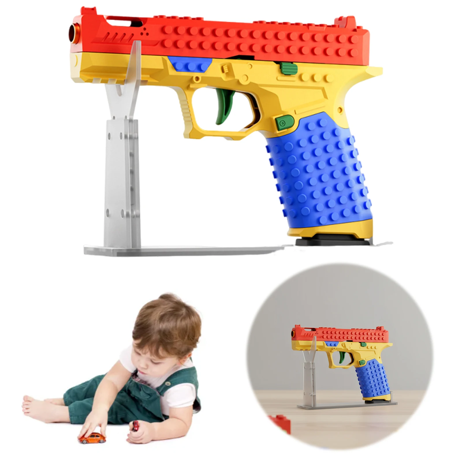 2025 빌딩 블록 권총 연속 발사 장난감 총 탄피 배출 에어소프트 블로우백 빈 탄피 배출 야외 게임 (소년 및 성인용)