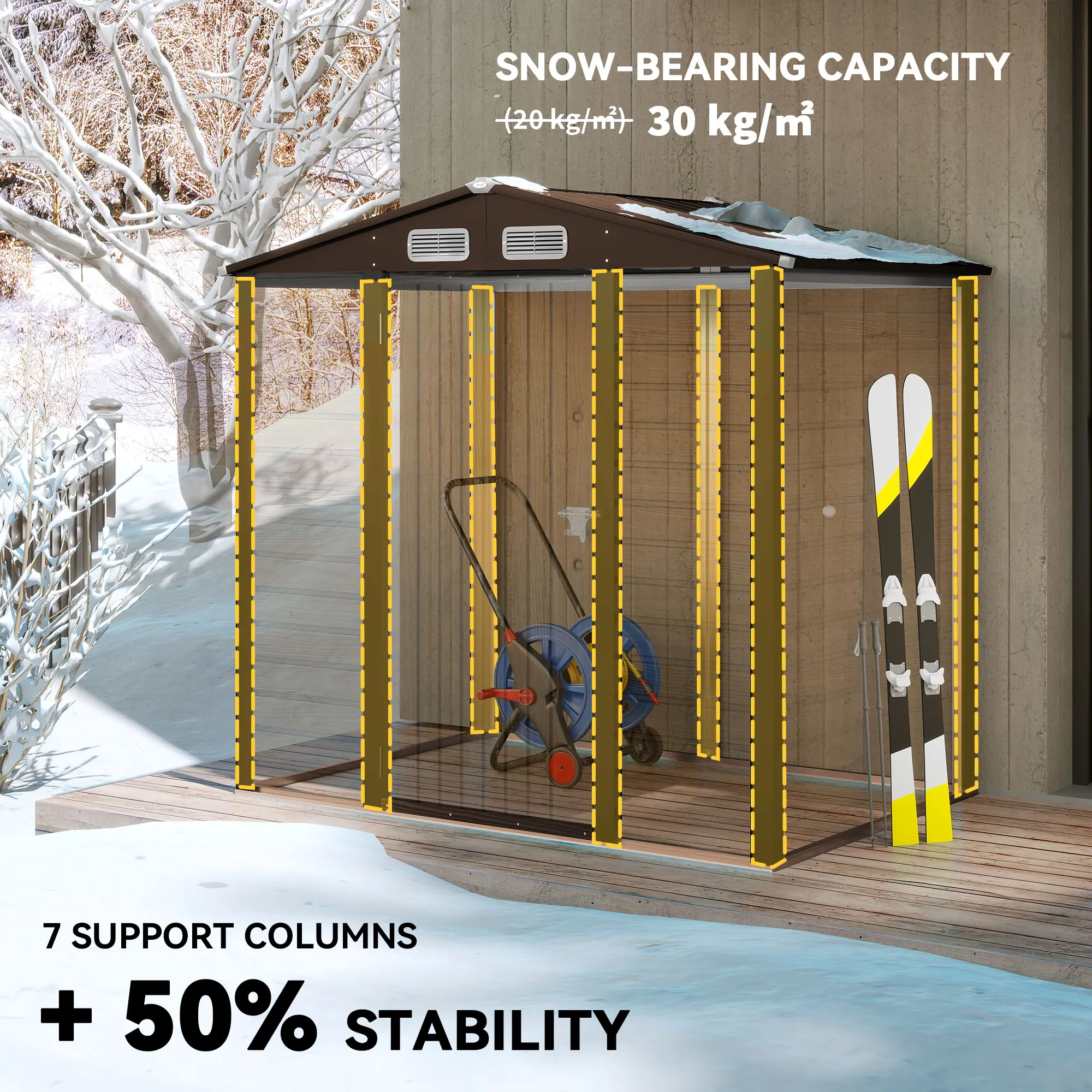6.2 X 4.3ft Garden Metal Shed with Ventilation Slots for Garden, Patio, Oak